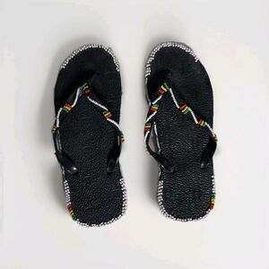 Ghana Africa Handmade Colorful Beaded Flip Flops Men's Size 8 Unisex